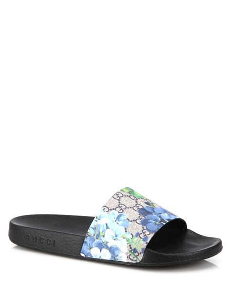 blue floral gucci slides